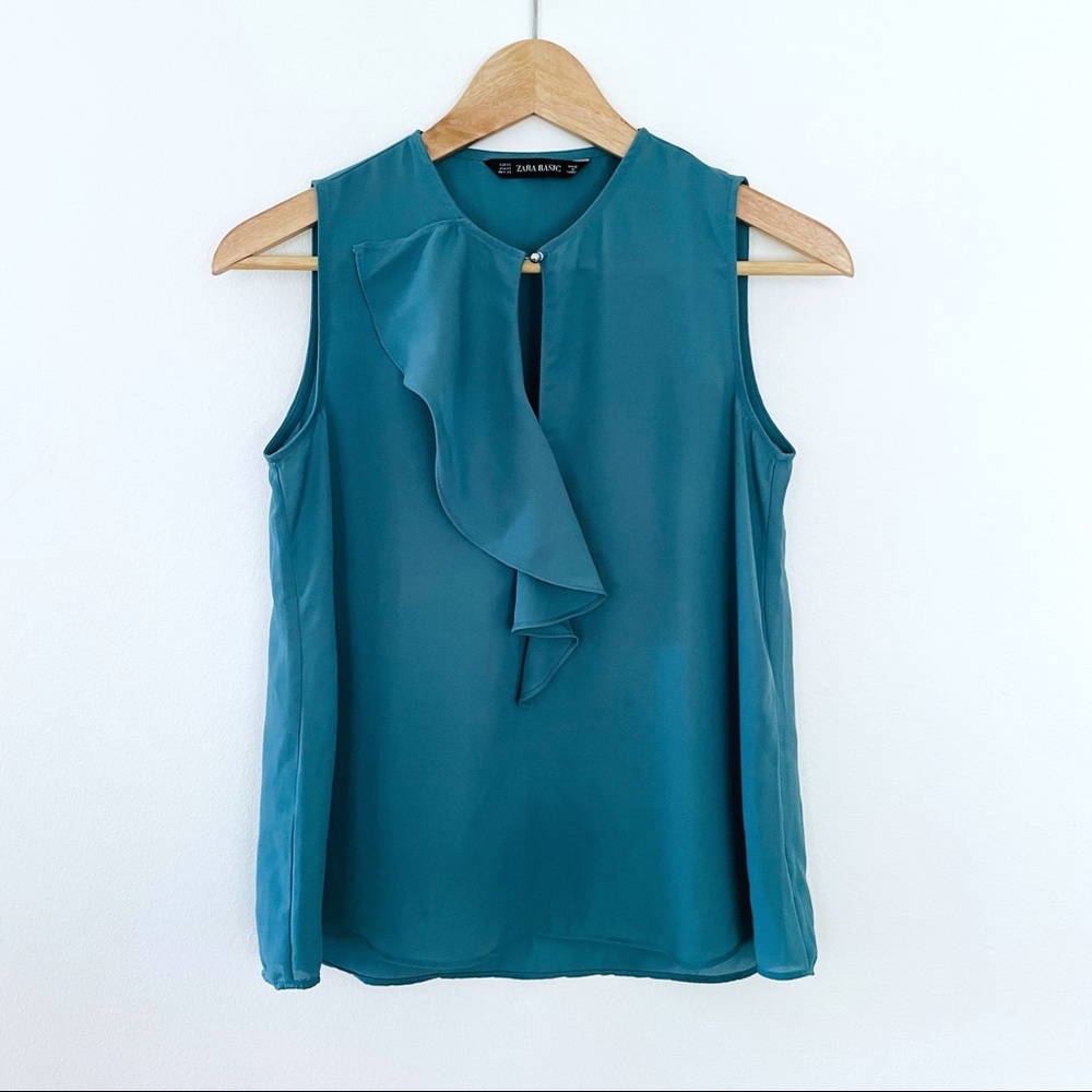Zara Teal Sleeveless Blouse